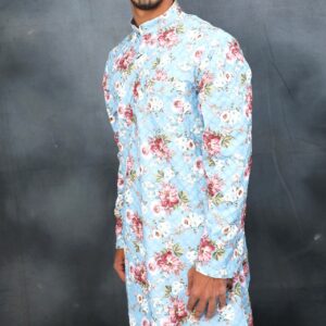Light Blue Floral Textured Kurta
