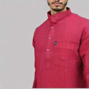 Men's Striking Red Textured Kurta