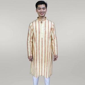 Men's Striped Yellow and Maroon Kurta
