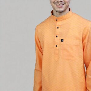 Men's Textured Orange Kurta