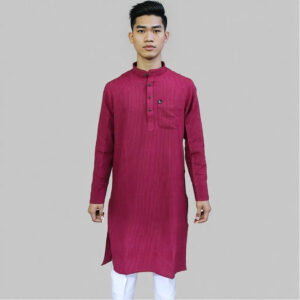 Men's Maroon Textured Kurta