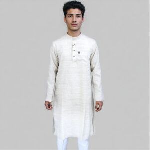Men's Rustic Beige Khadi Kurta with White Pyjama