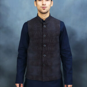 Men's Navy Blue Textured Nehru Jacket
